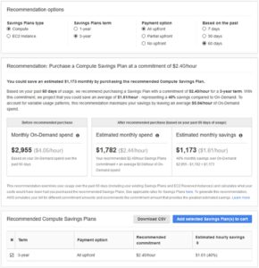 AWS Savings Plans recommendation explanation