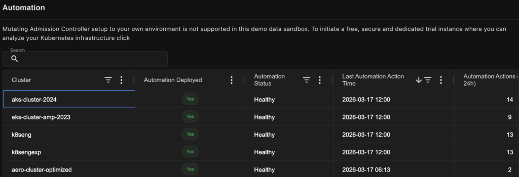 An example of the rightsizing automation configuration window in Kubex AI, including the statistic of invocations for the last 24 hours